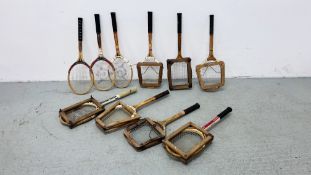 10 VINTAGE TENNIS RACKETS TO INCLUDE DUNLOP