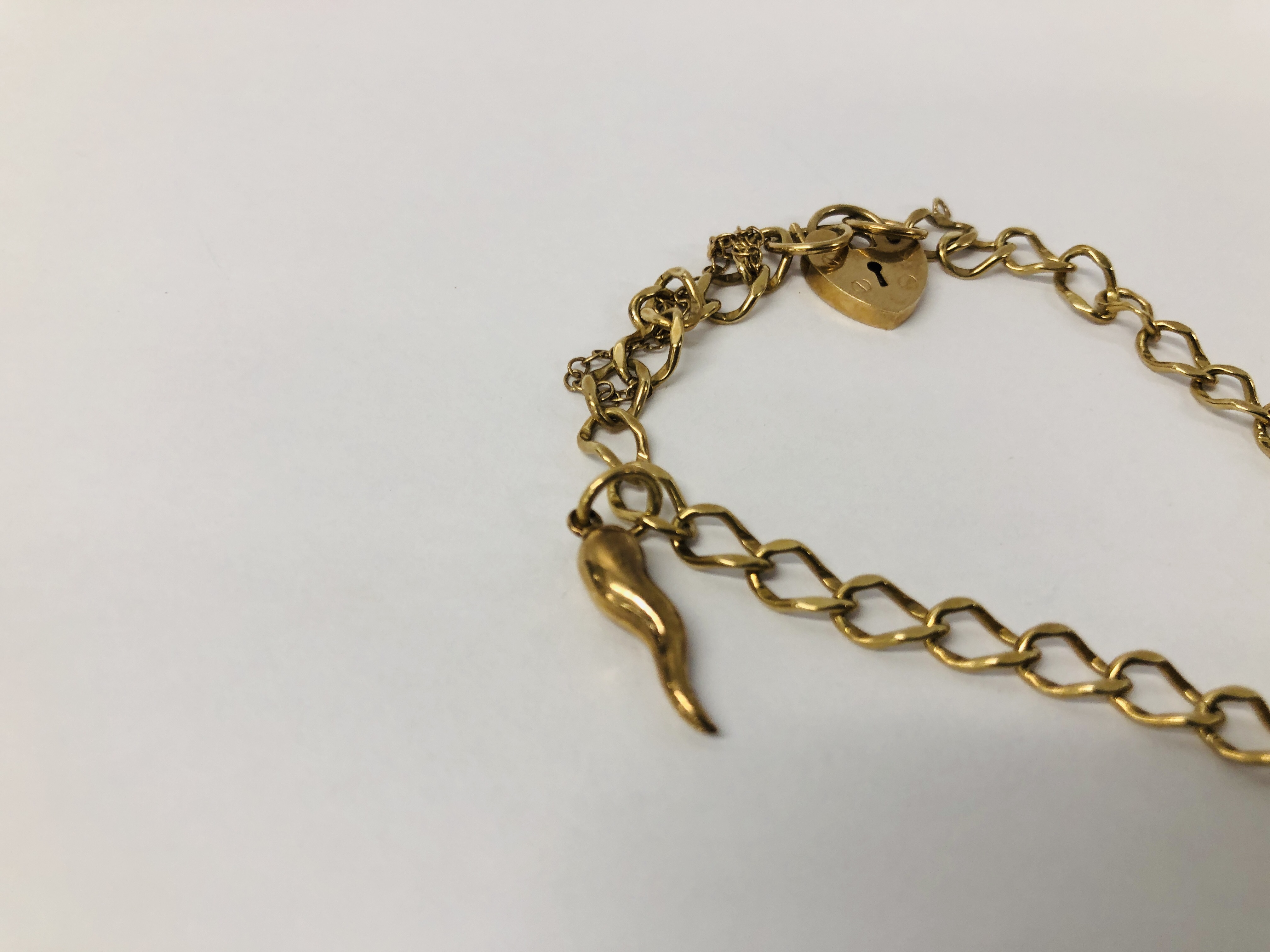 9CT. GOLD CHARM BRACELET ALONG WITH THREE VARIOUS 9CT. - Image 5 of 7