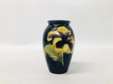 MOORCROFT CLEMATIS FLOWER VASE 393 BEARING ORIGINAL LABEL HEIGHT 11CM.