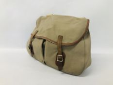 A BRADY CANVAS AND LEATHER FISHING BAG.