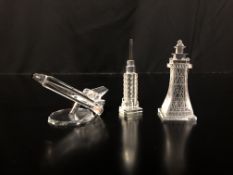 A CRYSTAL MODEL OF THE AIRCRAFT "SHUTTLE", EIFFEL TOWER BUILDING AND THE EMPIRE STATE BUILDING.