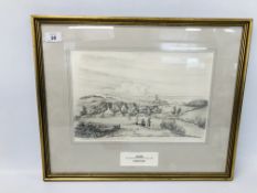 ROBERT BLAKE - CROMER FROM A FIELD BEHIND MR. GURNEY'S HOUSE, 1931 DRAWING 23 X 34CM.