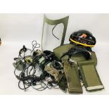 A GROUP OF AVIATION SOUND EQUIPMENT TO INCLUDE TWO SETS OF HEADSET EAR DEFENDERS A/F,