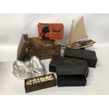 BOX OF ASSORTED COLLECTABLES TO INCLUDE WOODEN BOXES, JELLY MOULDS,