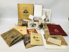 COLLECTION OF EPHEMERA TO INCLUDE POSTCARDS, CIGARETTE CARDS, STAMPS, FIRST DAY COVERS, ETC.