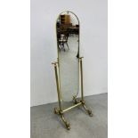 A VINTAGE BRASS FRAMED DRESSING MIRROR.