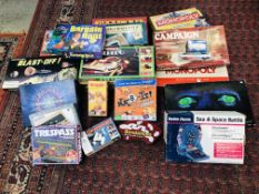 27 MODERN AND VINTAGE BOARD GAMES TO INCLUDE BOGGLE, TRESPASS, BENDOMINO, BARGAIN HUNT,