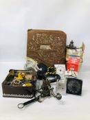 A COLLECTION OF AVIATION PARTS AND ACCESSORIES TO INCLUDE SWITCHES, GAUGES, FILTERS ETC.