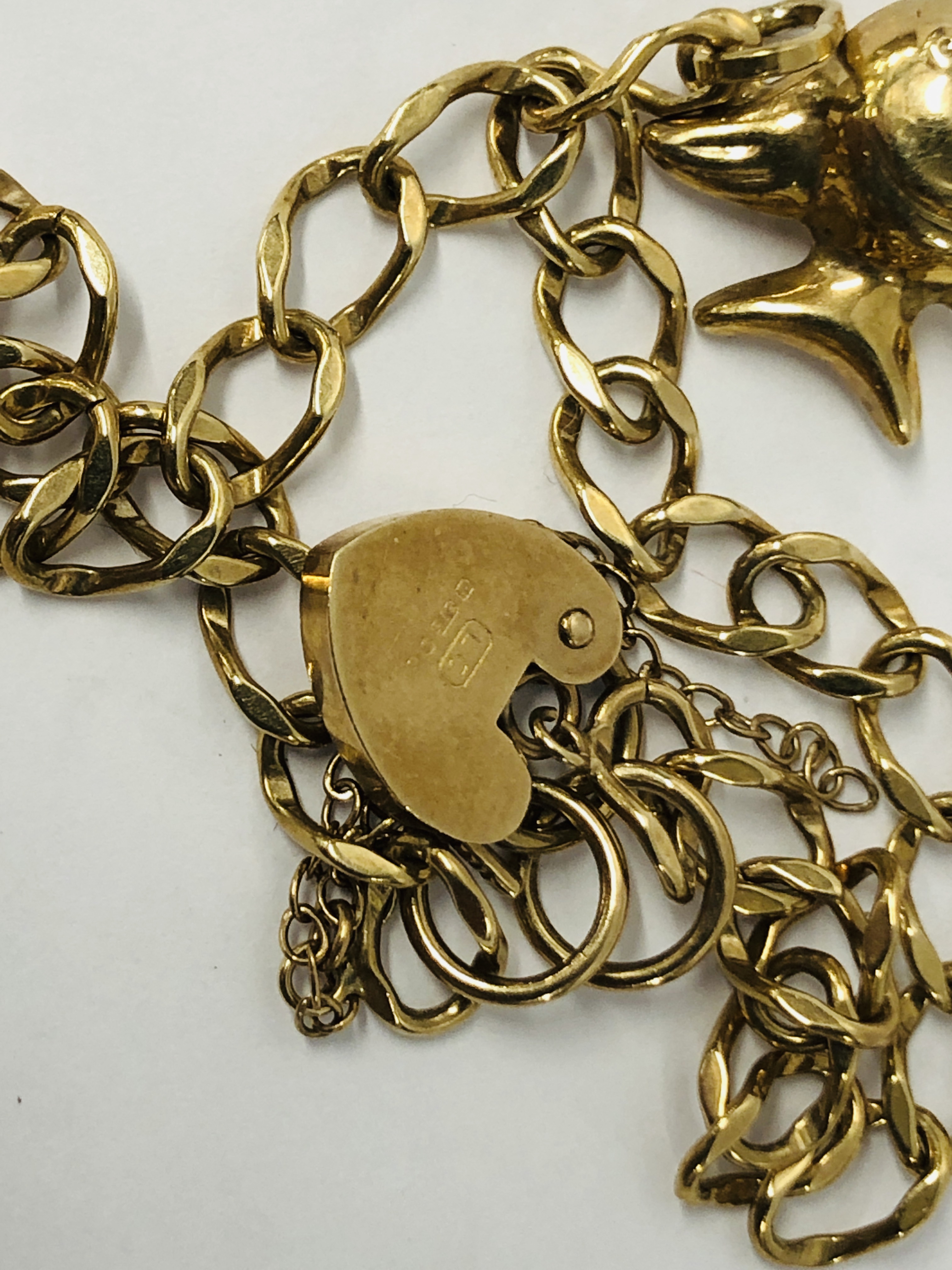 9CT. GOLD CHARM BRACELET ALONG WITH THREE VARIOUS 9CT. - Image 6 of 7