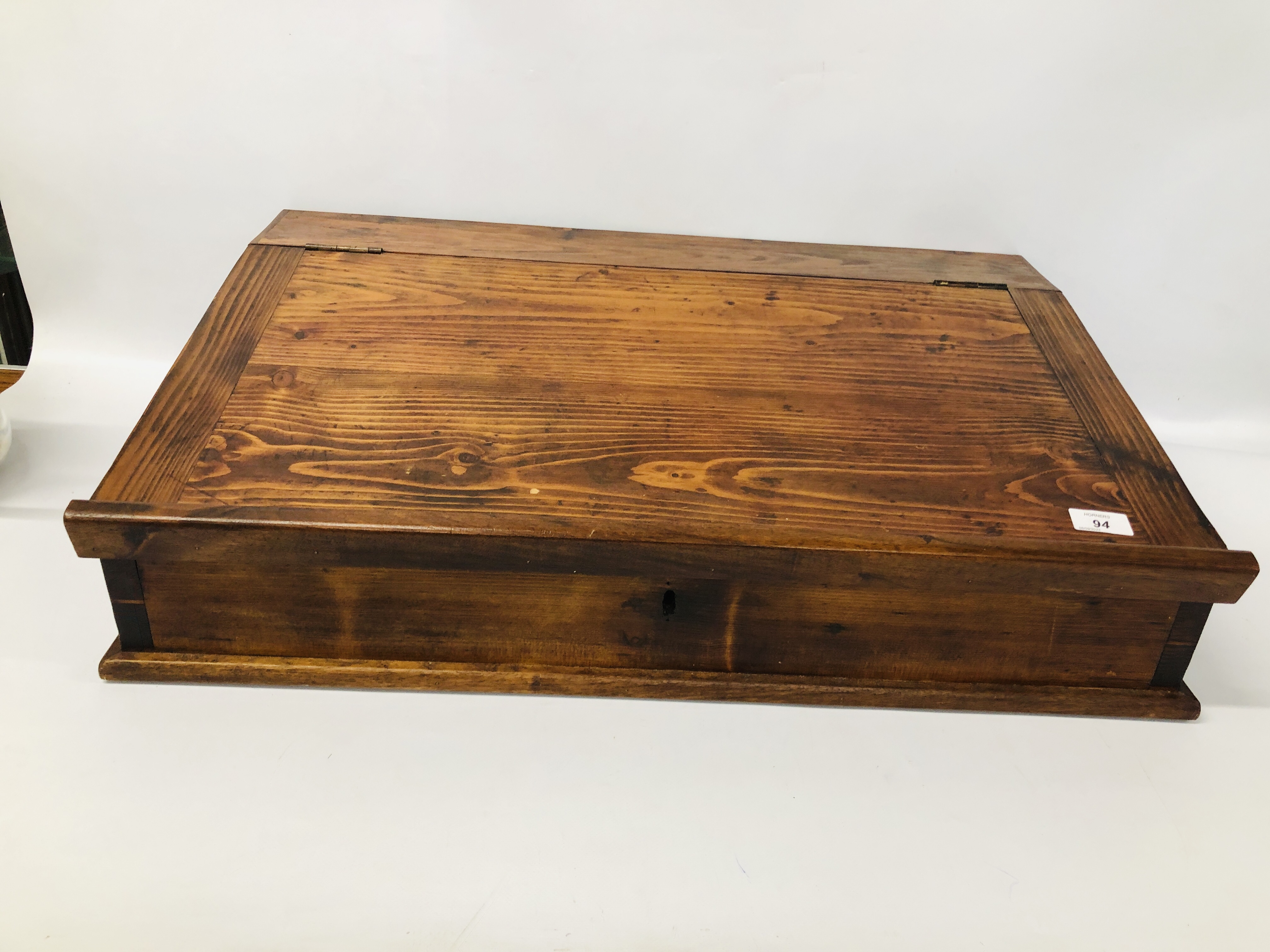 STAINED PINE TABLE TOP WRITING SLOPE WIDTH 72CM. DEPTH 48CM. HEIGHT 19CM.