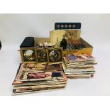 BOX OF MIXED COLLECTIBLES TO INCLUDE BINOCULARS, BROWNIE CAMERA, ART GLASS, STAFFORDSHIRE POTTERY,