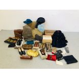 BOX CONTAINING AN ASSORTMENT OF VINTAGE LADIES CLOTHING, HANDBAGS,