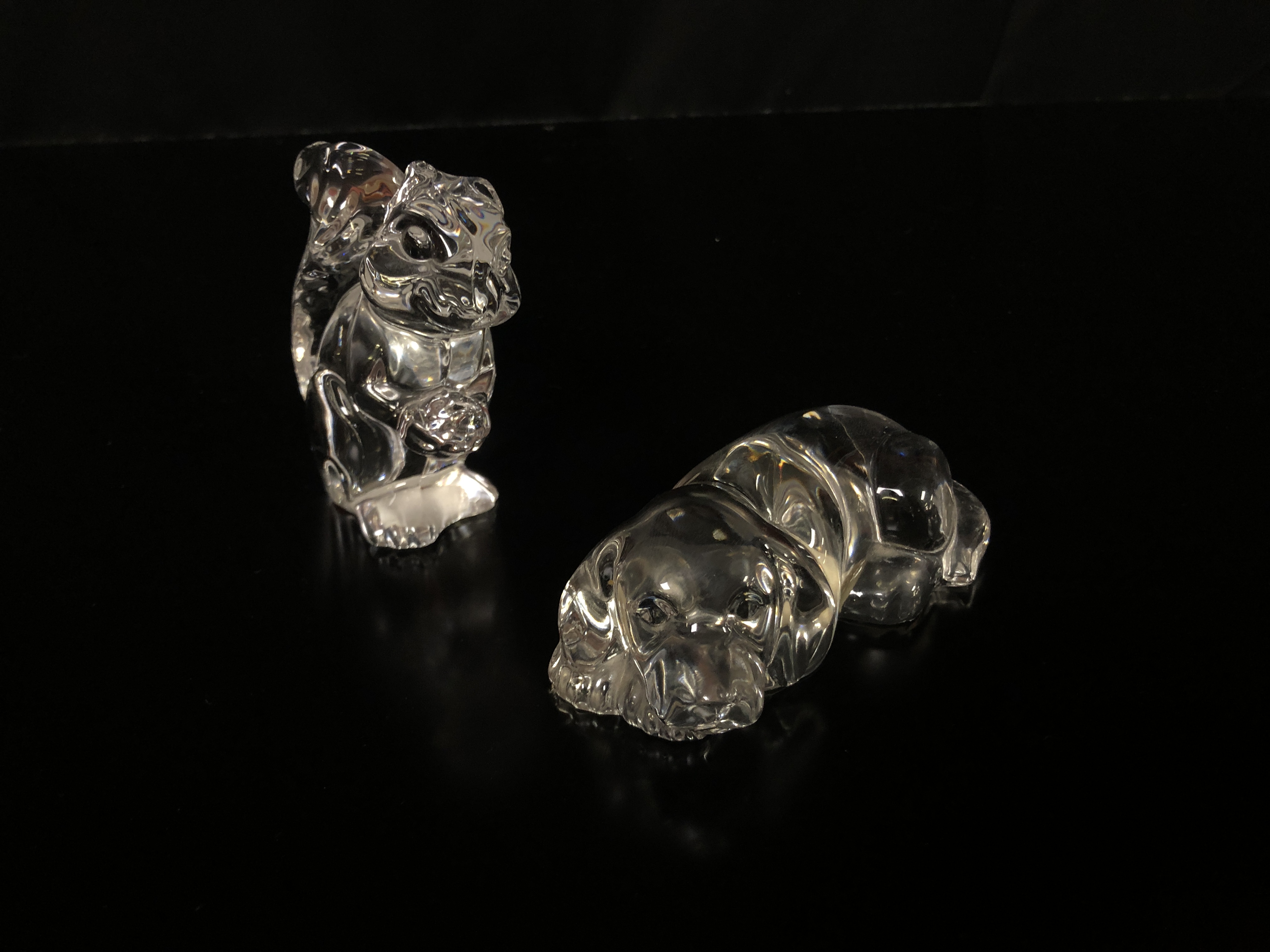 A BOXED BOHEMIA CRYSTAL SQUIRREL ALONG WITH PRINCESS HOUSE LEAD CRYSTAL LAYING PUPPY.