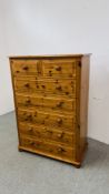 A GOOD QUALITY SOLID PINE TWO OVER FIVE CHEST OF DRAWERS, W 92CM, D 46CM, H 131CM.