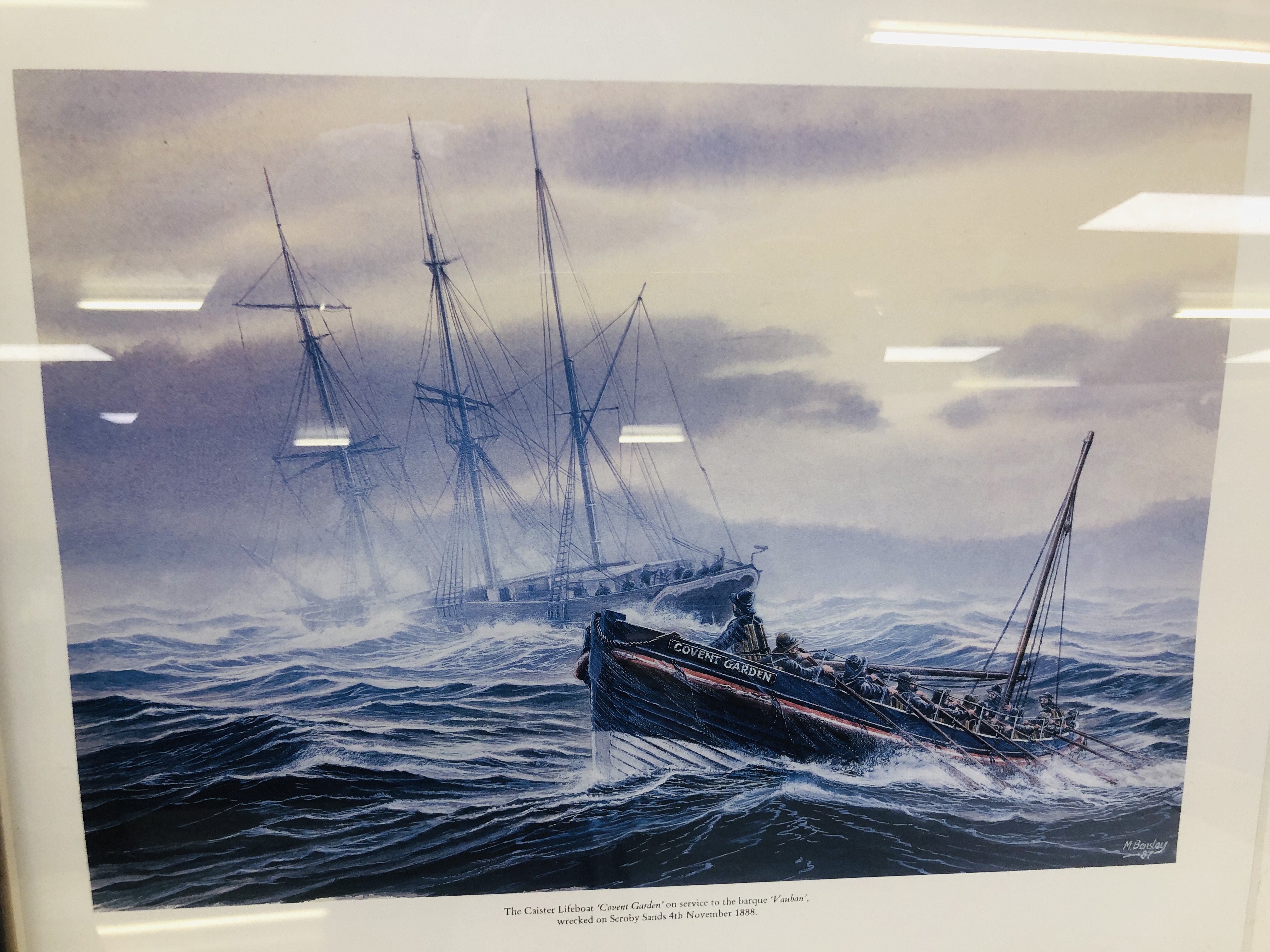 THREE FRAMED MICK BENSLEY NORFOLK LIFEBOAT RESCUE SCENES - SHERINGHAM, CAISTER, CROMER EACH 22. - Image 8 of 10