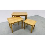 NEST OF THREE MODERN LIGHT OAK FINISH OCCASIONAL TABLES