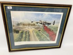 FRAMED LIMITED EDITION MILITARY AIRCRAFT PRINT "1995 LANCASTER BOMBER" 260/1000 BEARING SIGNATURES
