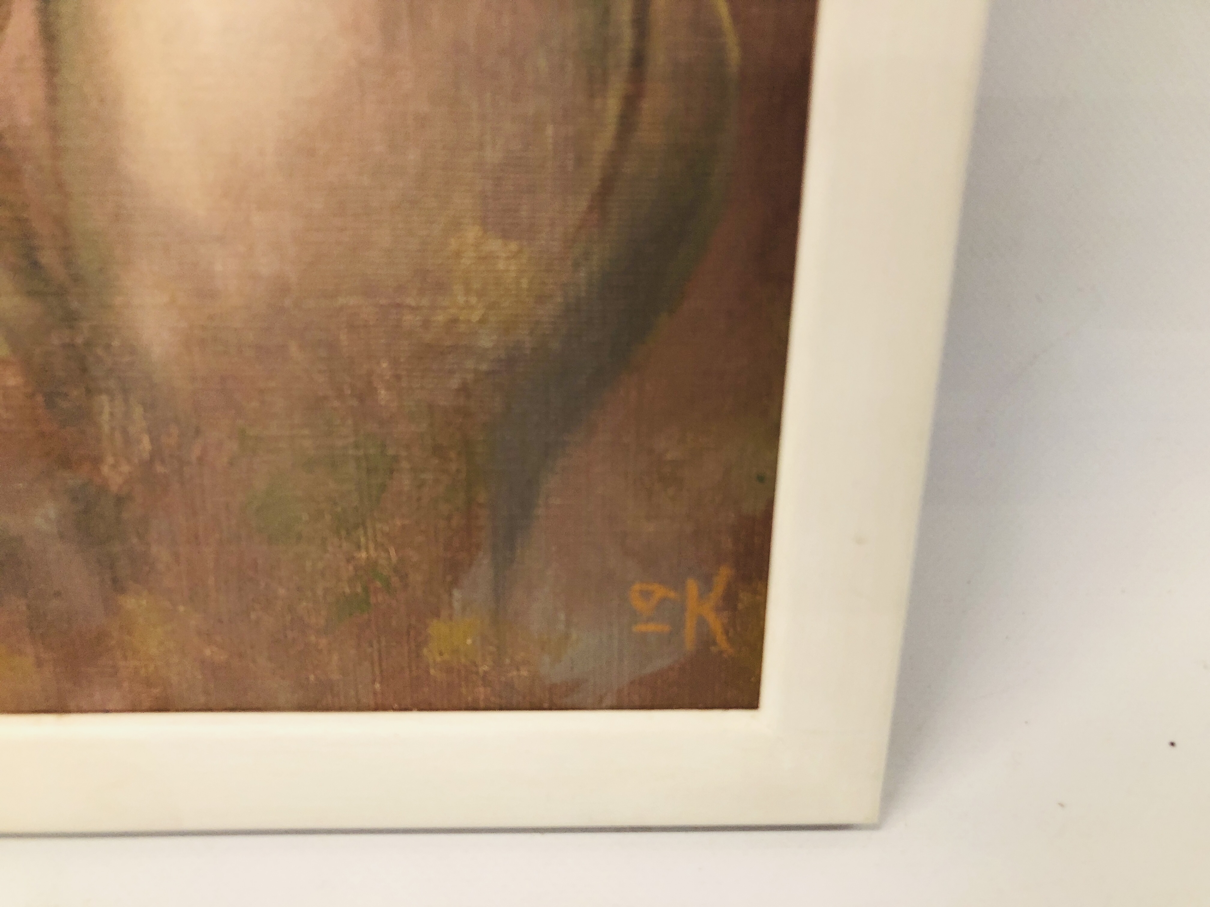 A KRYS LEACH OIL ON BOARD FRAMED "STRAP HANGING" WIDTH 13.5CM. HEIGHT 39CM. - Image 2 of 3