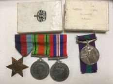 WW2 AND LATER GROUP OF FOUR MEDALS INCLUDING GENERAL SERVICE MEDAL,