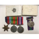 WW2 AND LATER GROUP OF FOUR MEDALS INCLUDING GENERAL SERVICE MEDAL,