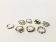 EIGHT VARIOUS SILVER DRESS RINGS.