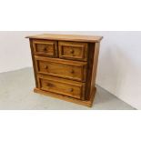HEAVY WAXED PINE TWO OVER TWO DRAWER CHEST WIDTH 89CM. DEPTH 41CM. HEIGHT 82.5CM.