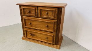 HEAVY WAXED PINE TWO OVER TWO DRAWER CHEST WIDTH 89CM. DEPTH 41CM. HEIGHT 82.5CM.
