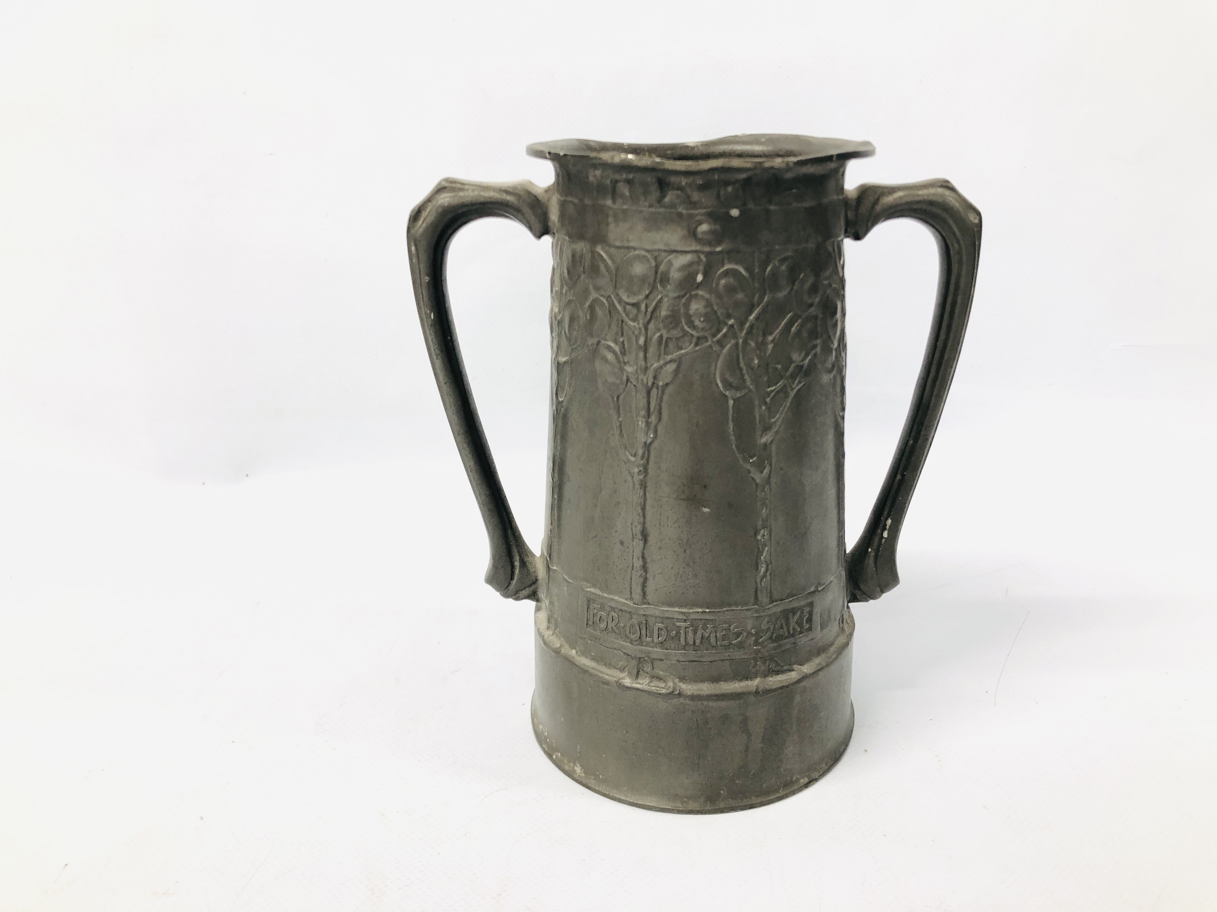 VINTAGE ARTS AND CRAFTS TUDRIC PEWTER TWO HANDLED TANKARD / VASE BEARING MAKERS MARK "LIBERTY & CO"