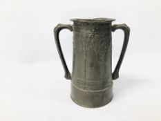 VINTAGE ARTS AND CRAFTS TUDRIC PEWTER TWO HANDLED TANKARD / VASE BEARING MAKERS MARK "LIBERTY & CO"