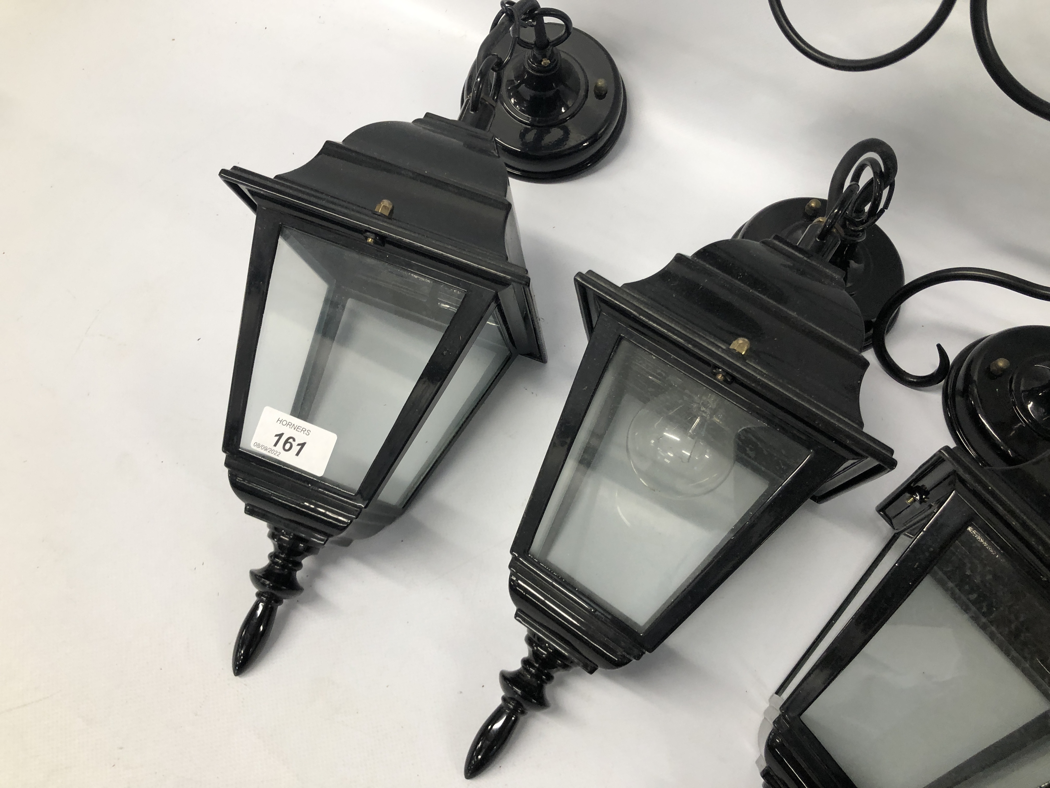 SET OF FOUR DESIGNER BLACK WALL MOUNTED LANTERN STYLE LIGHT FITTINGS, - Image 3 of 4