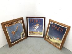 THREE FRAMED REPRODUCTION PUNCH "SUMMER NUMBER" PRINTS THE LARGEST 54 X 43CM.