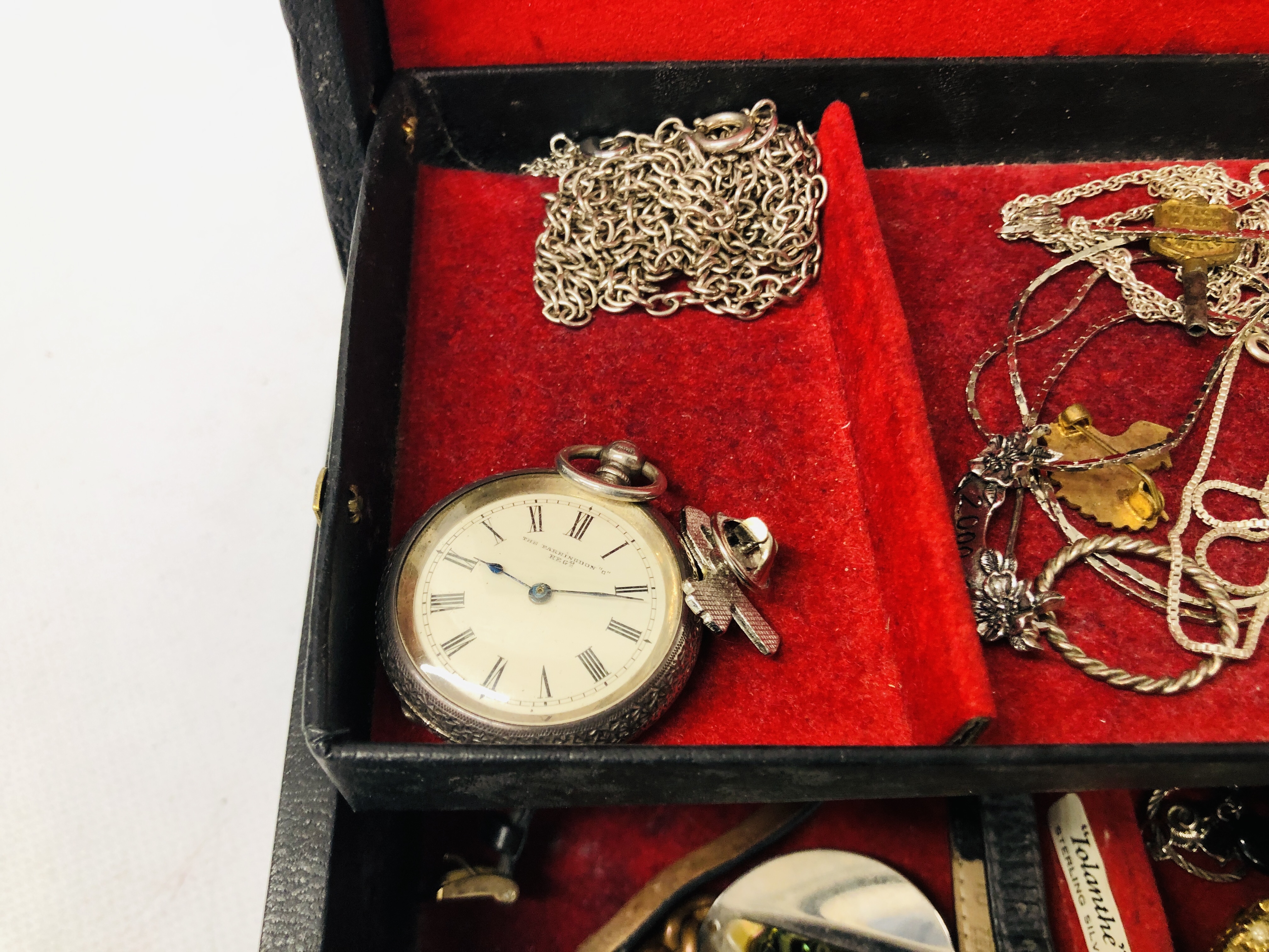 JEWELLERY BOX CONTAINING MIXED SILVER AND COSTUME JEWELLERY TO INCLUDE SILVER CHARM BRACELET, - Image 8 of 9