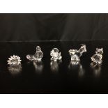 FIVE BOXED SWAROVSKI CRYSTAL CABINET ORNAMENTS TO INCLUDE DOVE, CAT, HEDGEHOG,