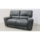 MODERN CHARCOAL GREY SUEDE FINISH TWO SEATER ELECTRIC RECLINING SOFA - SOLD AS SEEN