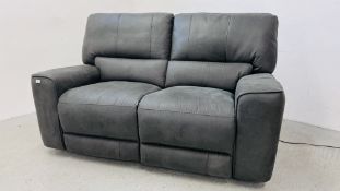 MODERN CHARCOAL GREY SUEDE FINISH TWO SEATER ELECTRIC RECLINING SOFA - SOLD AS SEEN