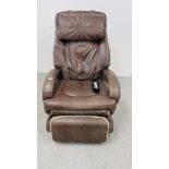 A "HUMAN TOUCH" ROBOTIC MASSAGE CHAIR - TAN LEATHER UPHOLSTERED (COST £5000) - SOLD AS SEEN