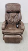 A "HUMAN TOUCH" ROBOTIC MASSAGE CHAIR - TAN LEATHER UPHOLSTERED (COST £5000) - SOLD AS SEEN