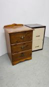 A MODERN PINE EFFECT THREE DRAWER BEDSIDE CHEST AND A STEEL TWO DRAWER HOME FILING UNIT