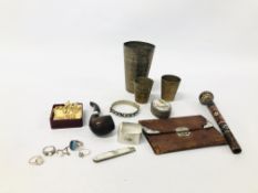 A GROUP OF MISCELLANEOUS BYGONE COLLECTIBLES TO INCLUDE SILVER BANDED SMOKERS PIPE,