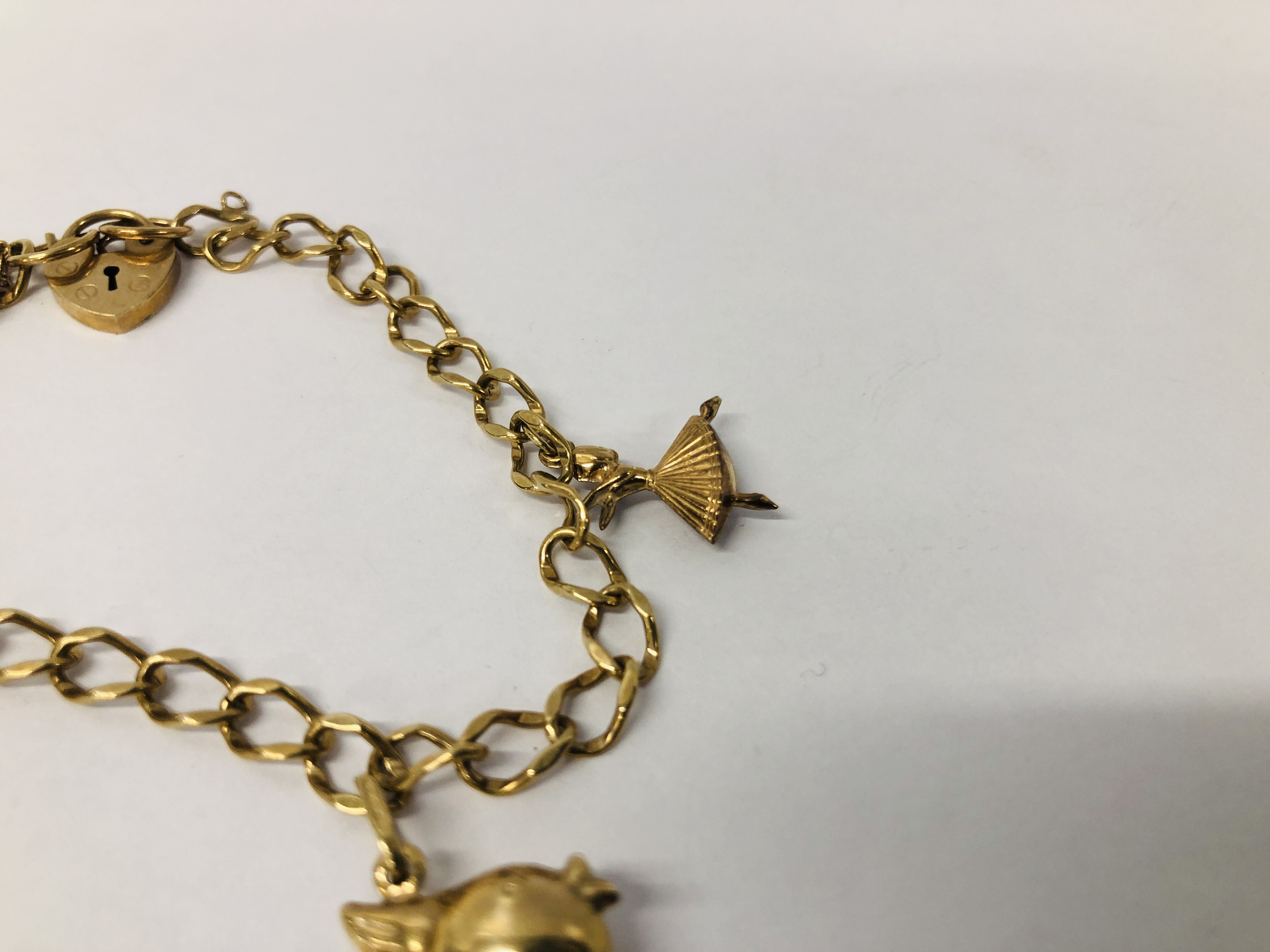 9CT. GOLD CHARM BRACELET ALONG WITH THREE VARIOUS 9CT. - Image 3 of 7