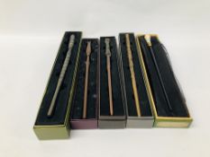 COLLECTION OF FIVE VARIOUS HARRY POTTER WANDS IN ORIGINAL FITTED PRESENTATION BOXES