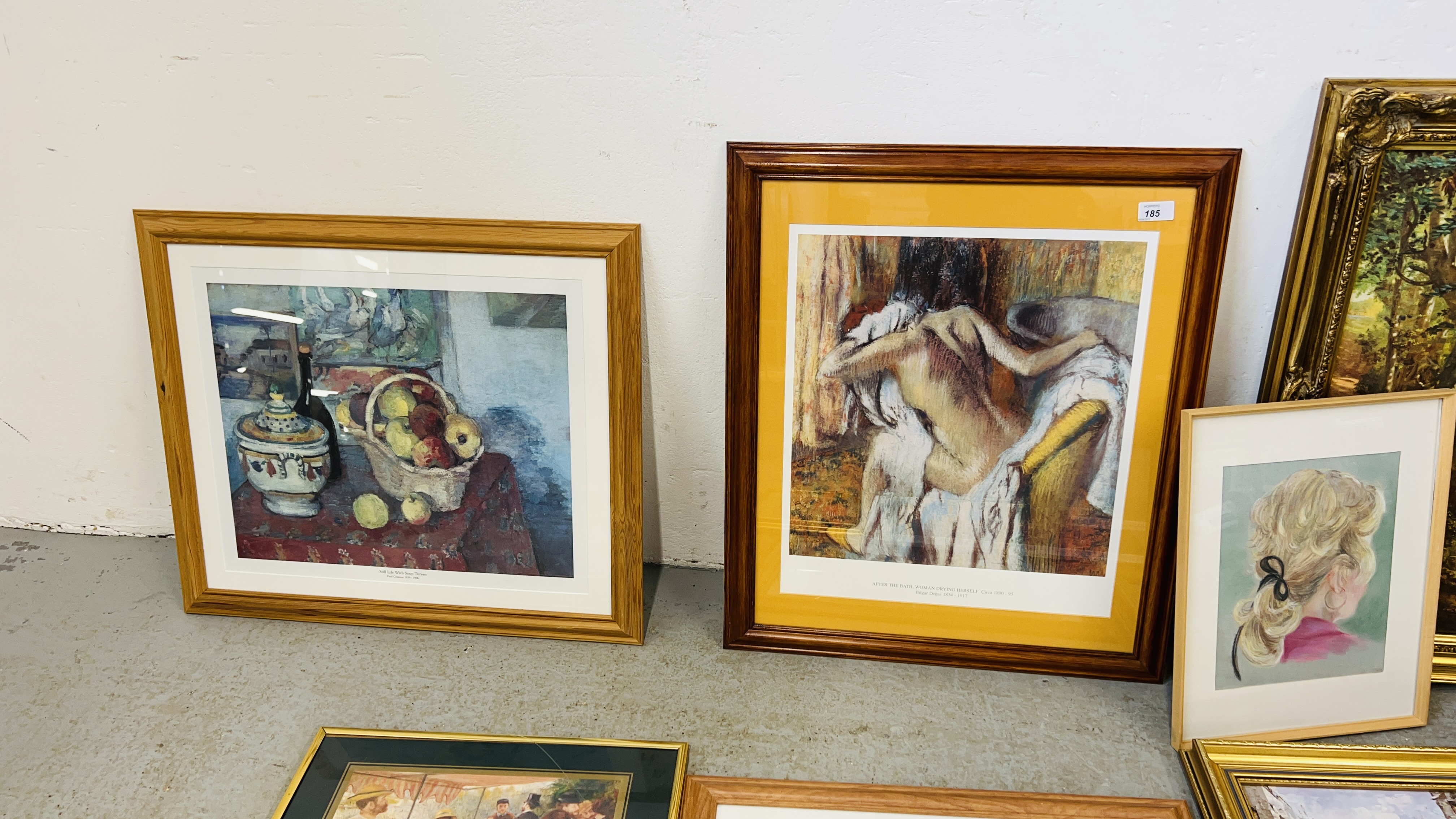 A DEGAS PRINT AND TWO MONET PRINTS, TWO ORIGINAL FRAMED PORTRAITS, - Image 4 of 6