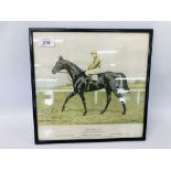 A FRAMED AND MOUNTED PRINT "PAPYRUS" WINNER OF THE DERBY 1923 RIDDEN BY DONOGHUE BEARING SIGNATURE