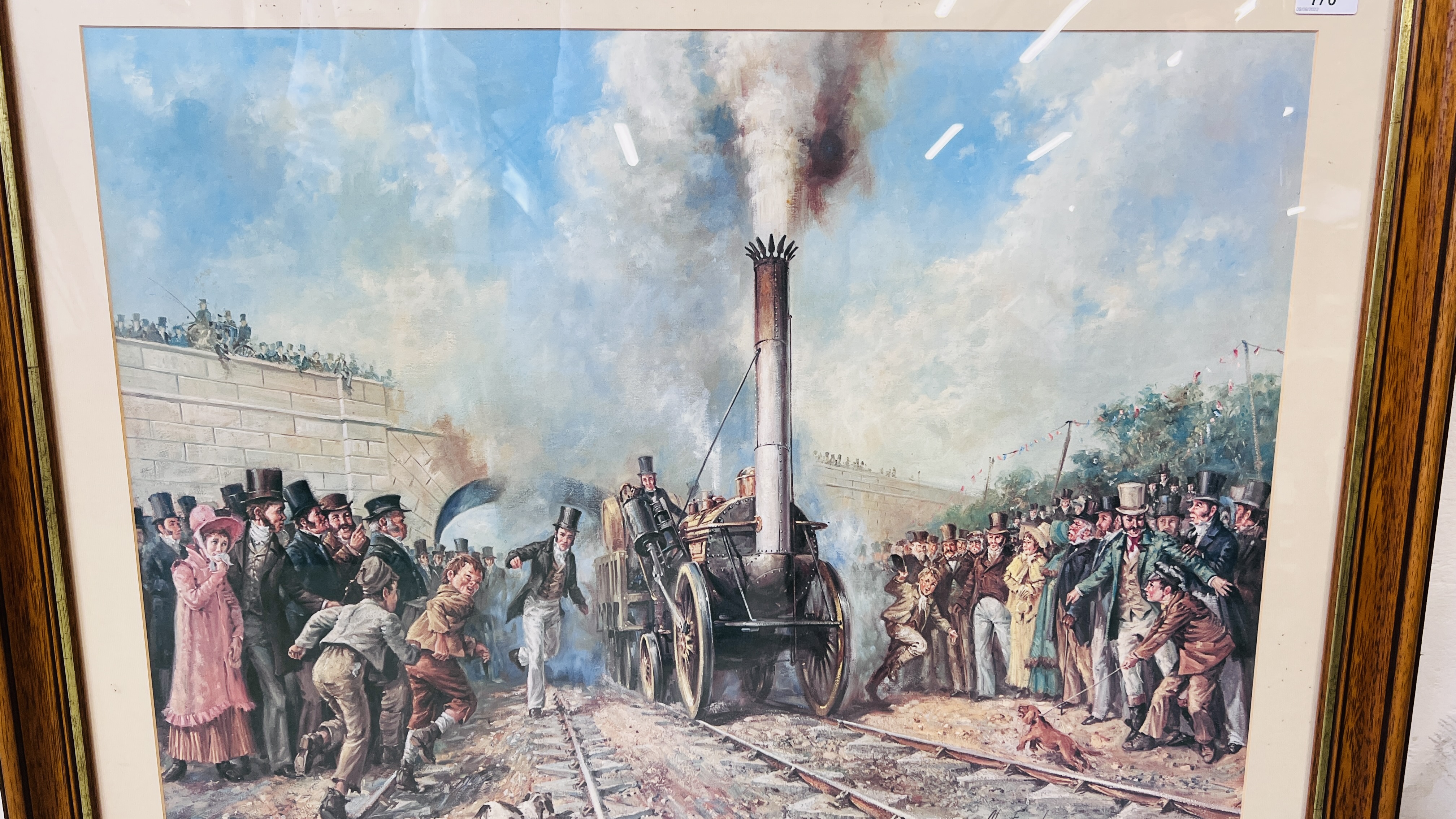 A PRINT AFTER ALAN FEARNLEY, OF A ROCKET STEAM ENGINE 55 X 75CM. - Image 2 of 3