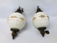 A PAIR OF ORNATE SCROLL PATTERN CEILING LIGHTS - TO BE FITTED BY QUALIFIED ELECTRICIAN - SOLD AS