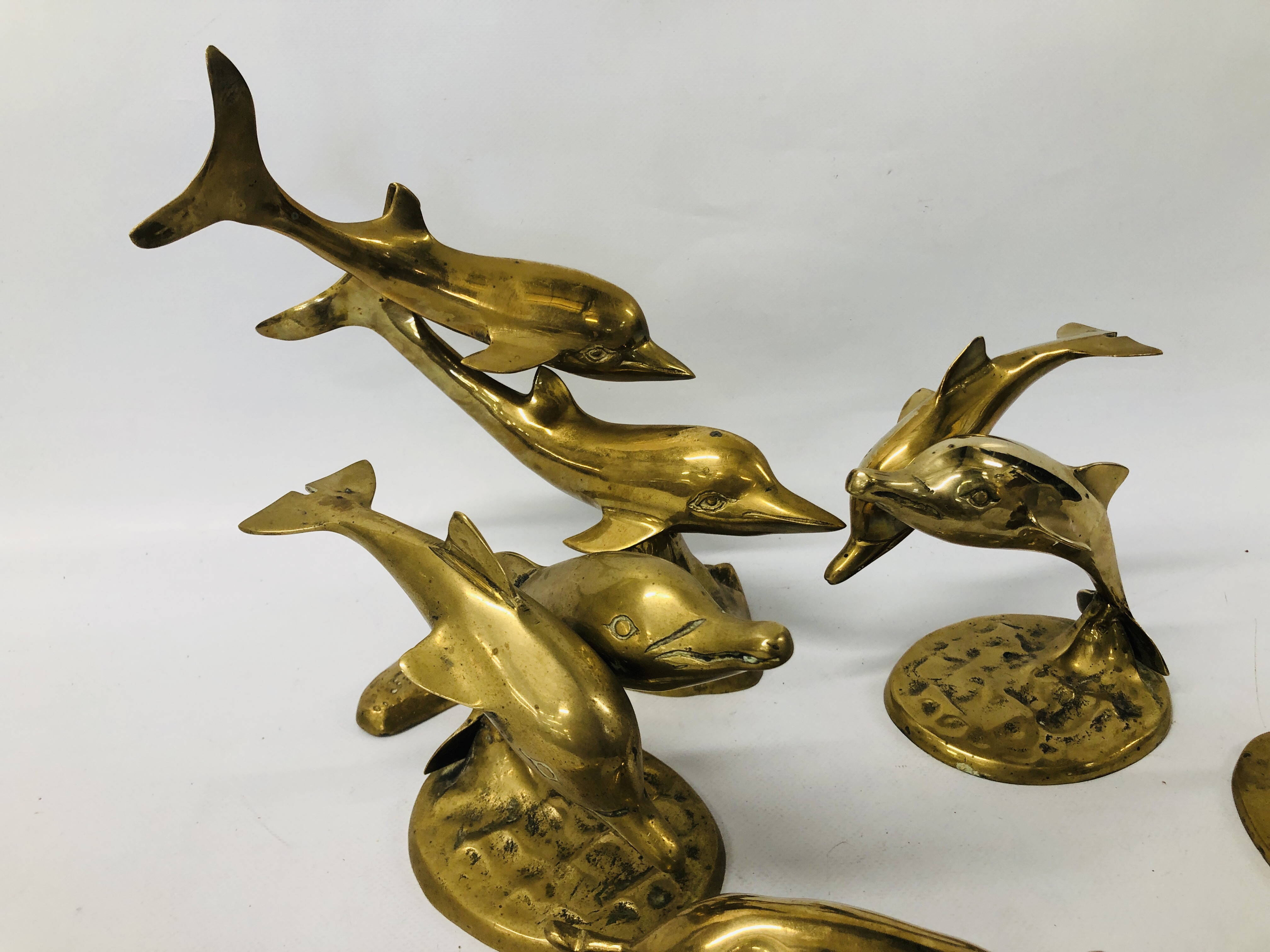 COLLECTION OF BRASS DOLPHINS, PIGS AND GOBLETS. - Image 5 of 6