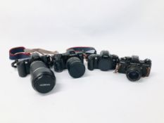 COLLECTION OF FOUR ASSORTED CAMERA'S TO INCLUDE CANON EOS 500 FILM CAMERA BODY AND MINOLTA DYNAX