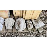 A COLLECTION OF STONEWORK GARDEN FEATURES TO INCLUDE LION HEAD MASK, DECO WALL POCKET,