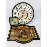 A METAL CRAFT "CHATEAU RENIER" FRAMED WALL CLOCK ALONG WITH KEY,