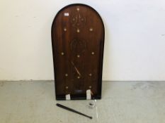 A VINTAGE ABBEY MOLEY BOGEY CORINTHIAN BAGATELLE BOARD WITH NINE BALLS.